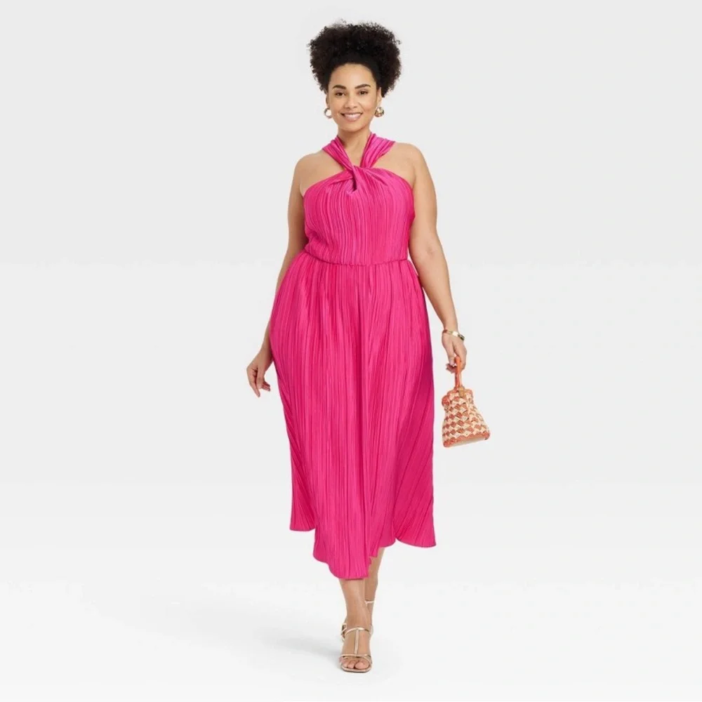 NWT Women's Halter Midi Dress - A New Day Hot Pink - Picture 3 of 8